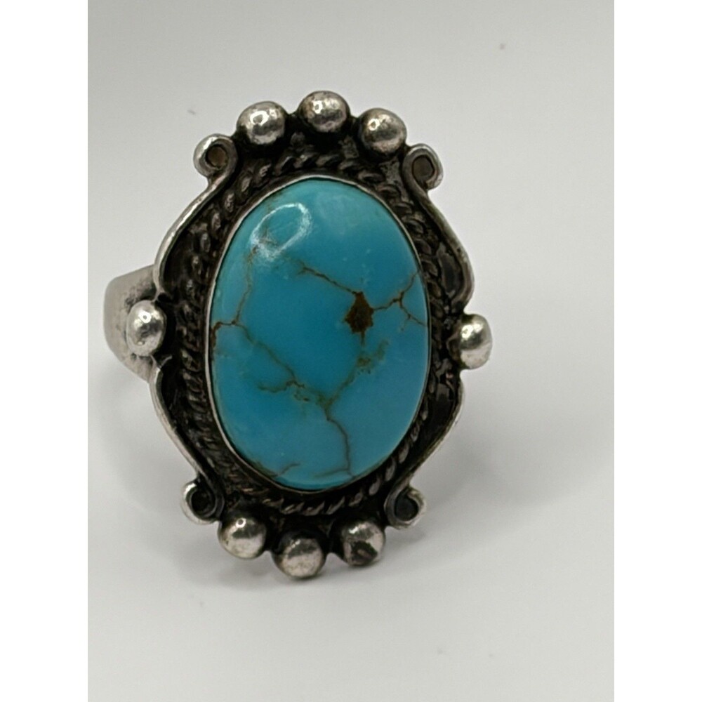 Vintage Navajo Sterling Silver blue Turquoise  Ring Size 45.5